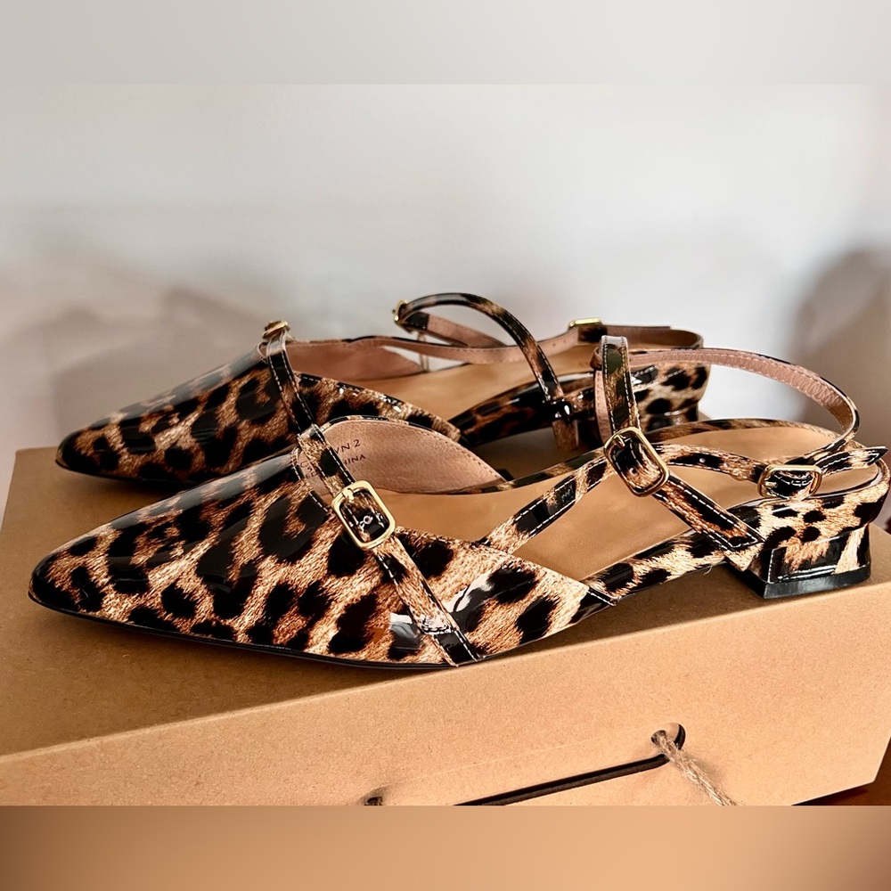 Bared Women’s Patent Leopard Slingback Flats, sz 9 (Eur 40), NEW in box - Picture 2 of 8